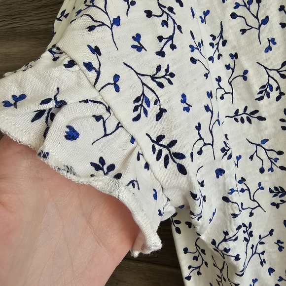H&M size S 100% soft cotton mini dress white and blue flowers elastic waist band - Picture 4 of 4